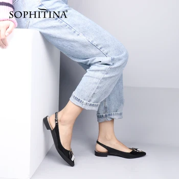 SOPHITINA ženske sandale sandale 2020 lakirane kože Oštar čarapa s metalnim dekor ljetne cipele na nisku petu stana haljina cipele PC718