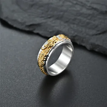 Stari kineski zmaj prsten muškarci titan čelik Spinner punk gospodo prsten nova moda zlato srebro boja unzip prsten nakit