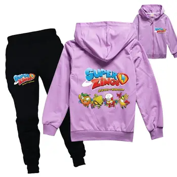 Super Zings 4 Childrens Set Odjeca Print Superzings Kids Boys Girls Suit Hoodies Crna Jogging Hlače+6 Boja Munje Hoodies