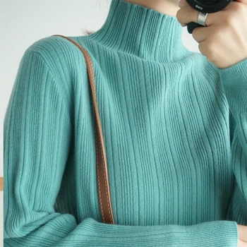 Svakodnevni monotono водолазка ženski prugasti džemper dugih rukava tanak blijedo zeleni džemper ženski toplo jesensko zimski džemper