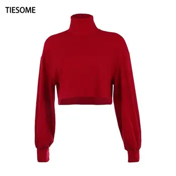 TIESOME proljeće i jesen 2020 водолазка jednobojnu pletene džemper Ženska odjeća Crvene kratke majice svakodnevni žene s dugim rukavima tkanina