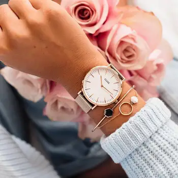 Top stil moda Ženska luksuz Kožni remen analogni Kvarcni ručni sat zlatni satovi za ženske haljine Reloj Mujer crnci sat