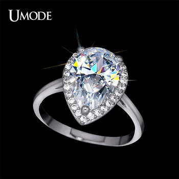 UMODE Brand Anel Fashion 4 CT kruška Cut kubni cirkonij vjenčanja vjenčani prstenovi za žene bijelo zlato boja Halo prsten AUR0145B