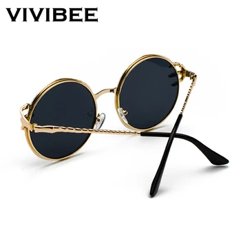 VIVIBEE lubanju Pandža okrugle sunčane naočale za žene Fishion 2020 trend proizvod gotička sunčane naočale zlatni metalni okvir nijanse