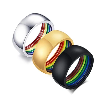 Vnox 8 mm minimalistički stil nehrđajućeg čelika LGBT pride prsten za žene i muškarce koji se prelijeva trake unutar kupola oblik