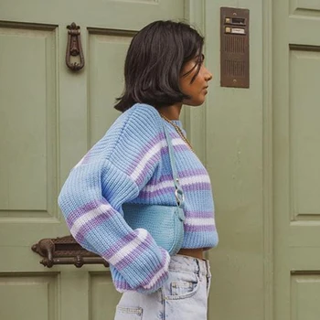 Weekeep prugasta pletene ogroman skakači za žene koledž stil Harajuku svakodnevni ulični džemper jesen Y2K Vintage dres top
