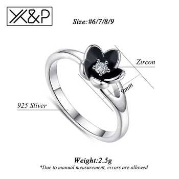 X&P vjenčanje brand Crni cvijet AAA kubni cirkonij prsten za žene moda slatka nevjesta Crystal silver boja Femme prsten nakit