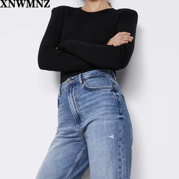 XNWMNZ za žene 2020 moda plesti džemper s наплечниками berba vrat dugi rukav ženski puloveri šik vrhovima