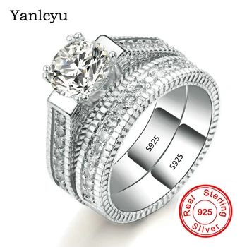 Yanleyu Vintage Fashion Jewelry 2 kom. čistog srebra 925 sterling vjenčano prstenje skup kubni Cirkon vjenčano prstenje za žene PR200