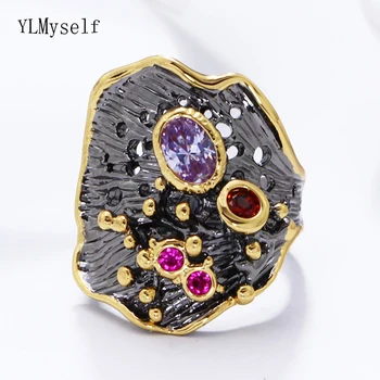 YLMyself 2021New šarene kamenje prsten Crystal luksuzni list geometrija nakit kubni Zironium Party nakit za žene
