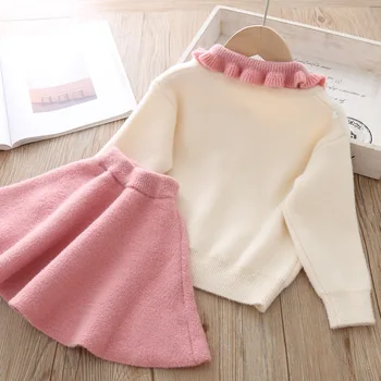 Zima Dječje odjeće postavlja čvrste pletene kardigan džemper nabrane suknje 2 kom. novorođene djevojčice odijela dječje odjeće djevojke jesen odjeću