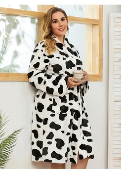 Zima topla ženska фланелевая spavaćica haljine plus size krava ispis dame svakodnevni kućna odjeća noćnim haljinama s dugim rukavima ogrtači za kupanje L-5XL