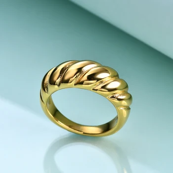 Zlatna boja upletena užad zaručnički prsten za žene od nehrđajućeg čelika polaganje pločice prsten za djevojčice