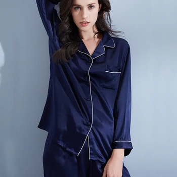 Žene pravi svilenih pidžama skup 2020 čvrste 19 m / m Svilene spavaćica пижама Femme Sleep Lounge Bedgown čista svila pidžama kostimi
