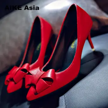 Žene pumpe moda visoke potpetice Ženske cipele pumpe istakao prste slatki leptir-čvor Zapatos Mujer seksi pumpe dame Štikli