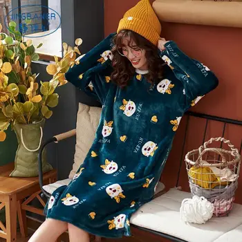Žene spavaćice zima coral baršun je mekan i udoban print bočni rez 3XL osnovna odjeća odjeća za spavanje besplatno slatki korejski moderan Ulzzang Chic