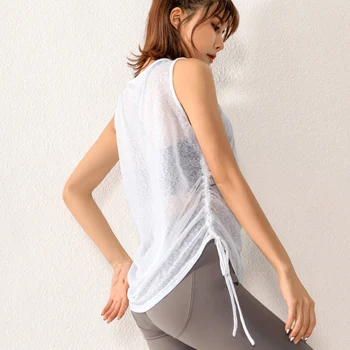 Žene Sport prsluk slobodne tanki prozirni joga košulja radi fitness rukava majice Quick Dry vrhovima teretana vježba Tee bluza