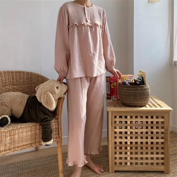 Ženska kućna odjeća od pamuka pidžama udobne i jednostavne ružičasto-bež odijela za Proljeće 2021 novo