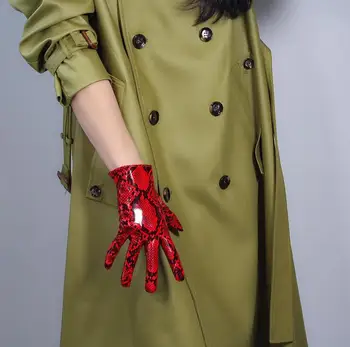 Ženska moda seksi slim red zmijske promašaj pu koža rukavice ženske s club performance formalni college duge kožne rukavice 50 cm R2318