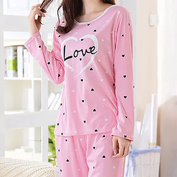 Ženska srca predložak abeceda pidžama skup jesen i zima rukave tanke crtani ispis slatka slobodan pidžama
