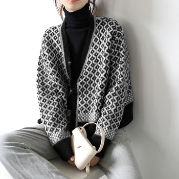 Ženski Kardigan Džemper Slobodna Moda Print Stil Geometrijski Uzorak Koreanska Verzija Japanski Svakodnevni Ulični Snimanje Proljeće 2021
