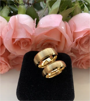 Žuto zlato zaručnički prsten Muškarci Žene Volfram par prsten sa ostataka mat završni 6 mm 8 mm comfort Fit