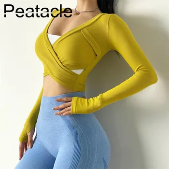 Торфяник Seksi sportske majice žene s dugim rukavima yoga odjeću radi brzo suha fitness čvrsto oblikovana vrhovima
